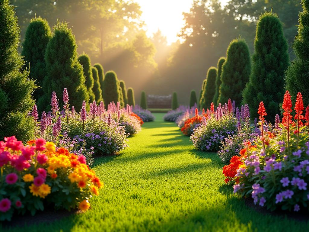 Beautiful landscaped garden with vibrant flowers and lush greenery