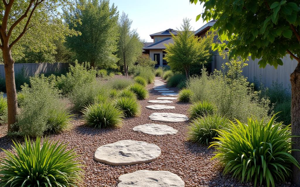 Eco-friendly landscape project featuring native plants and water conservation features
