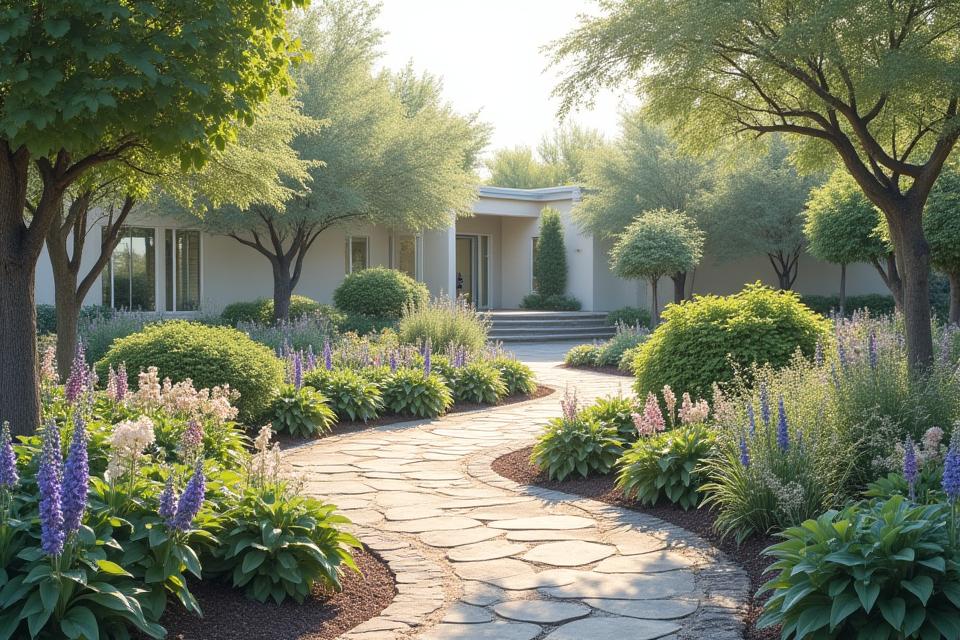 Peaceful therapeutic garden with accessible pathways and sensory plants